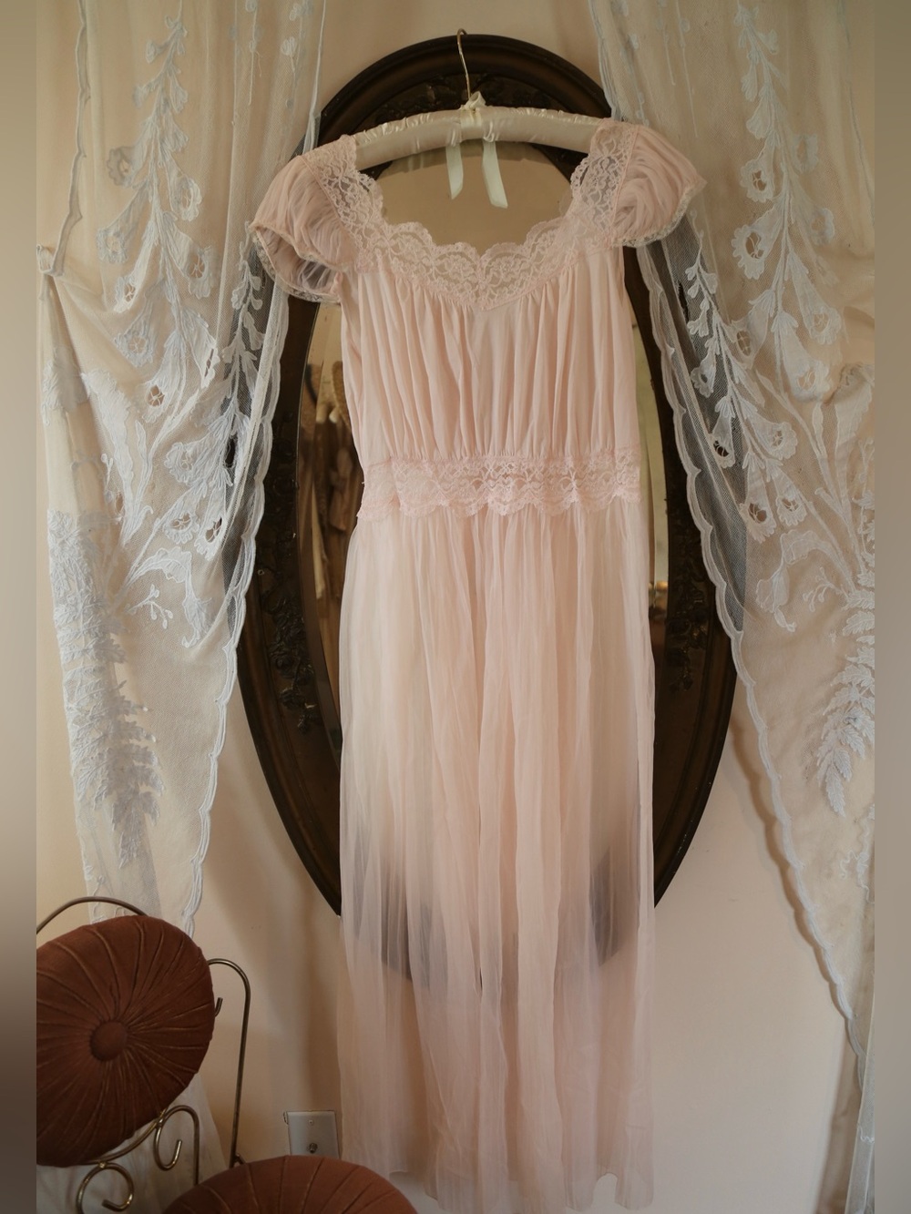 Vintage Nylon Lace Pink Nightgown